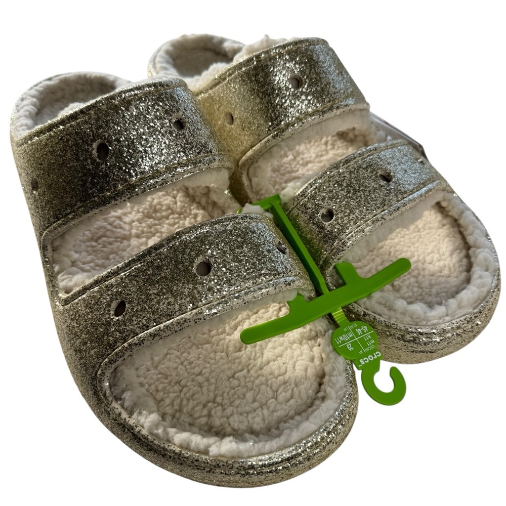 Crocs Classic Cozzzy Glitter 2 In Gold With Fur Lining Men’s Sz 11